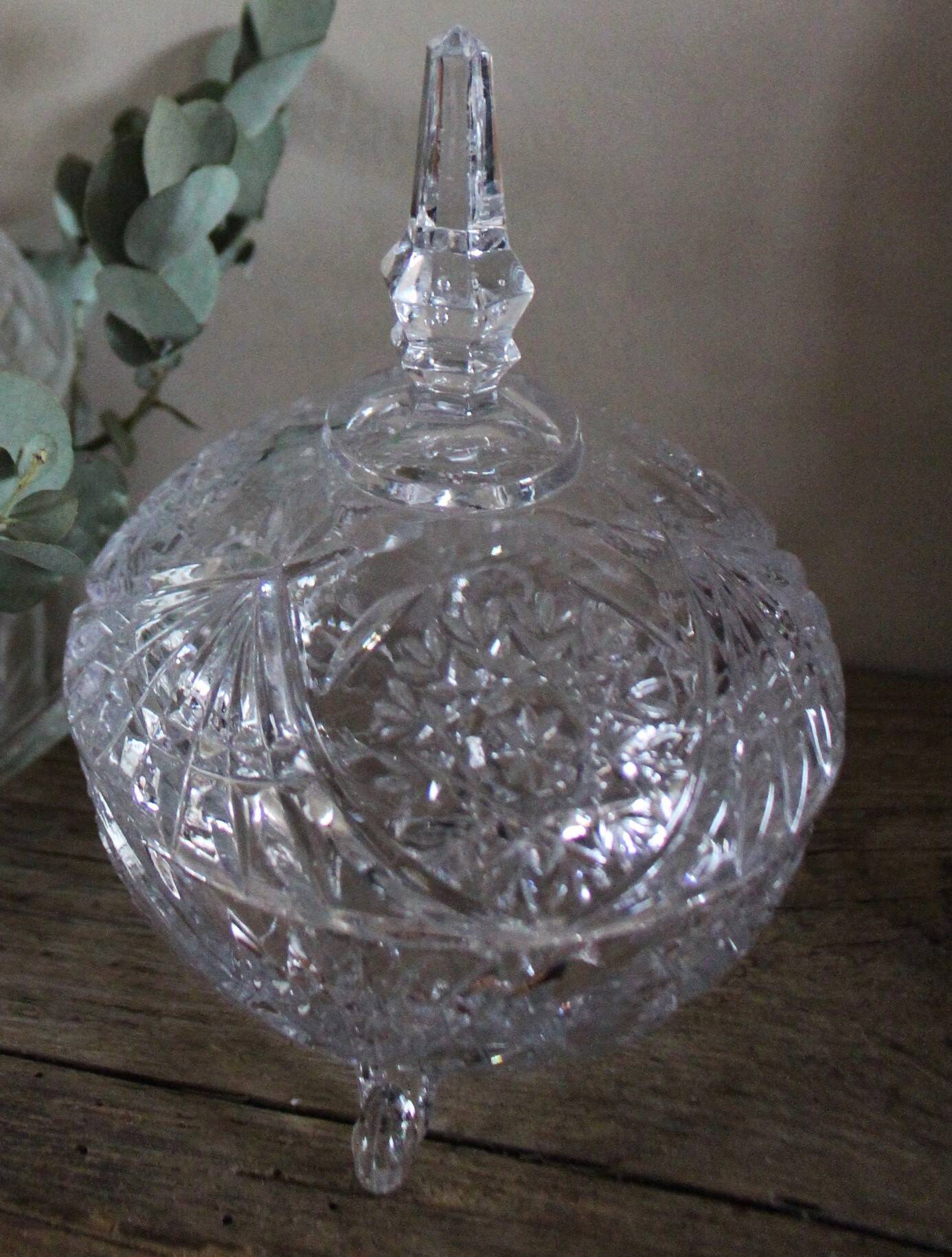 Cut glass sugar bowl on a stand