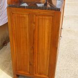 Solid walnut sideboard, moustache legs, black marble top.