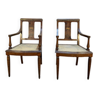 Pair of Art Deco armchairs with caning
