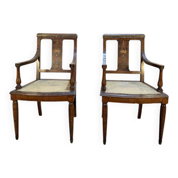 Pair of Art Deco armchairs with caning