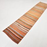 2x10 Pistriped Orange & Green Vintage Kilim Runner Rug, 69x325Cm