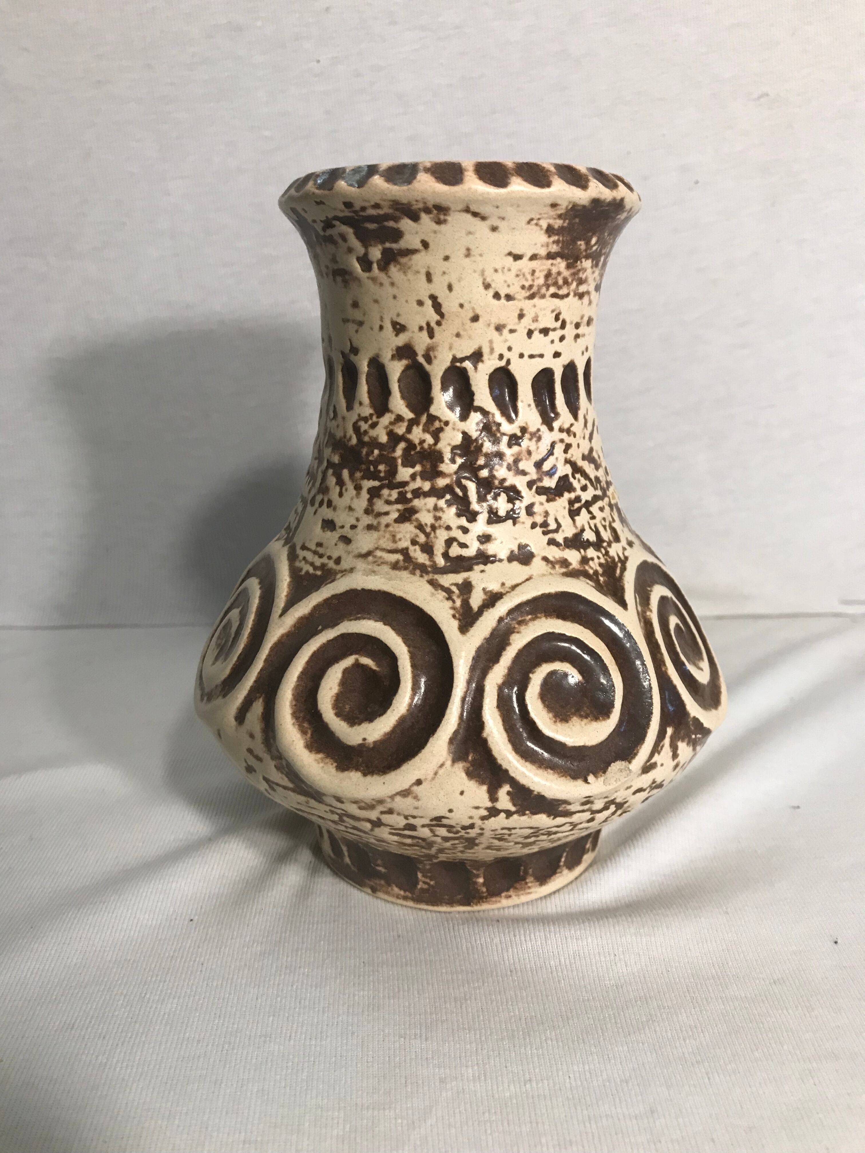 Old Vase Jaspa ceramic Beige & Brown Decoration 70s Vintage