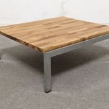 Coffee table, end table in chromed metal and wood, 70s-80s
