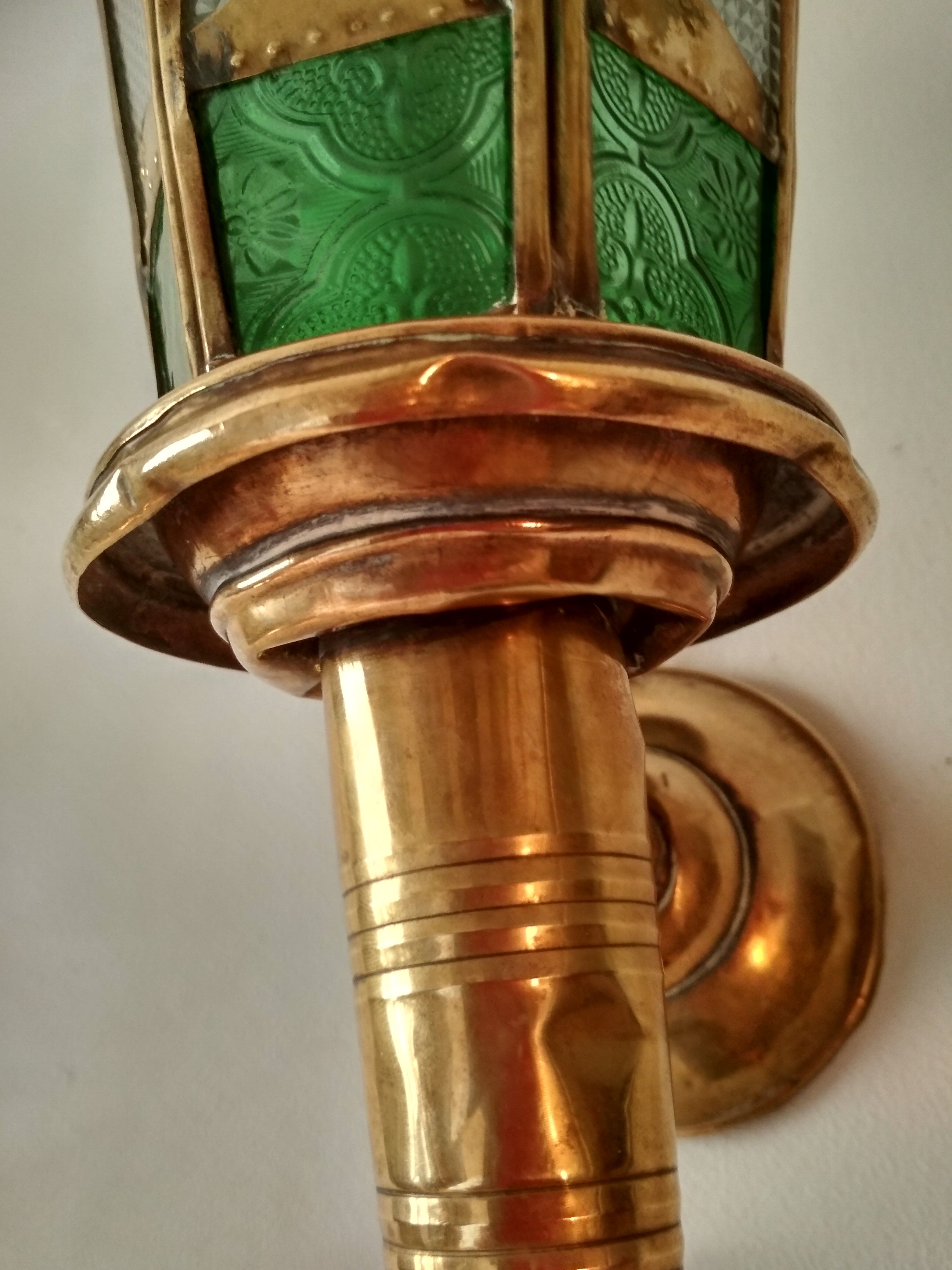 Moroccan lantern wall lamp in brass, glass and colored stained glass windows