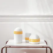 Set of vintage boxes for the bathroom, space age design, faience.