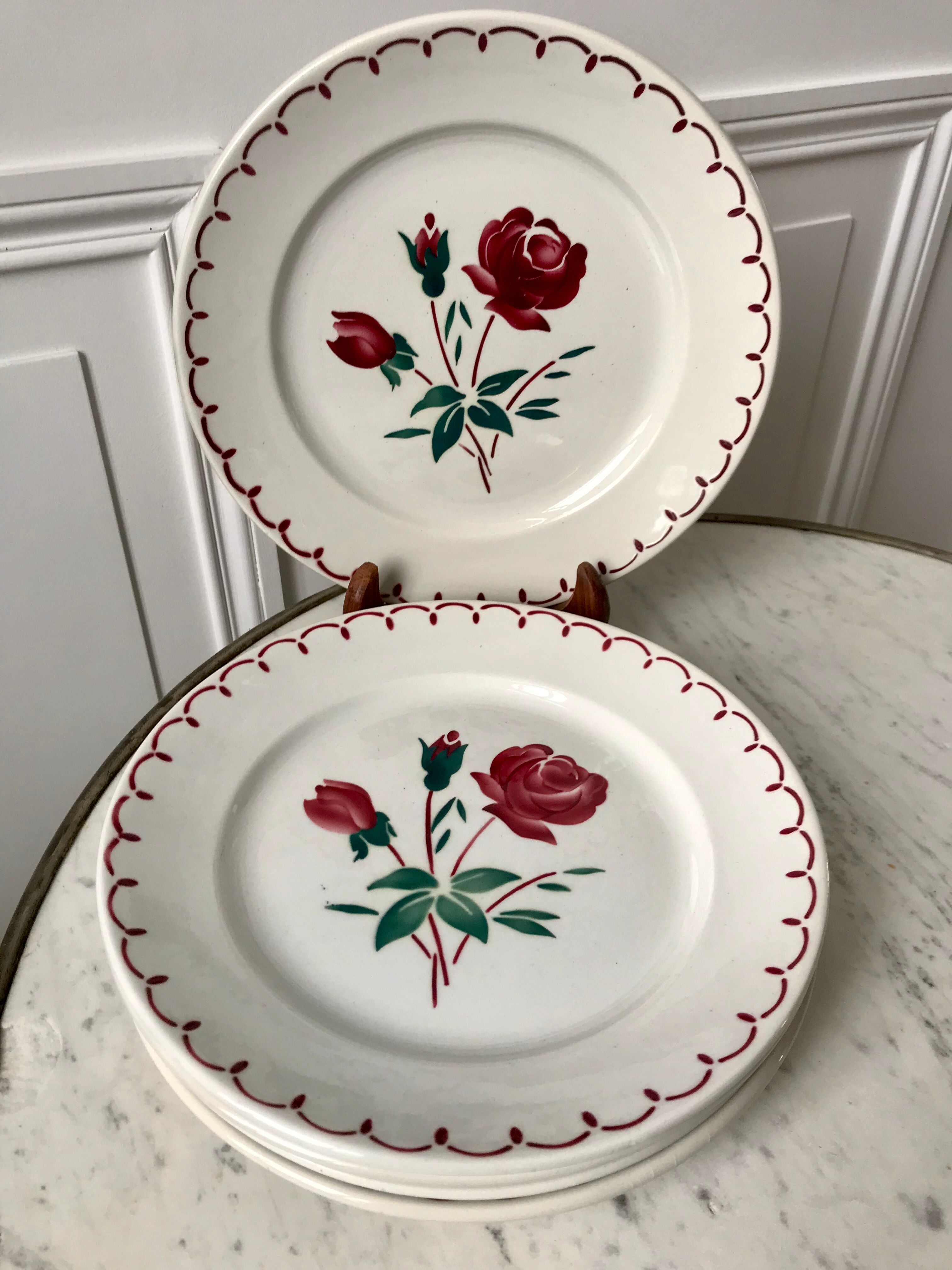 Set of 6 flat plates Badonviller model pinks 30s