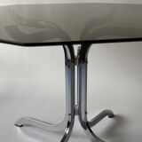 Smoked glass and chrome metal dining table 1970