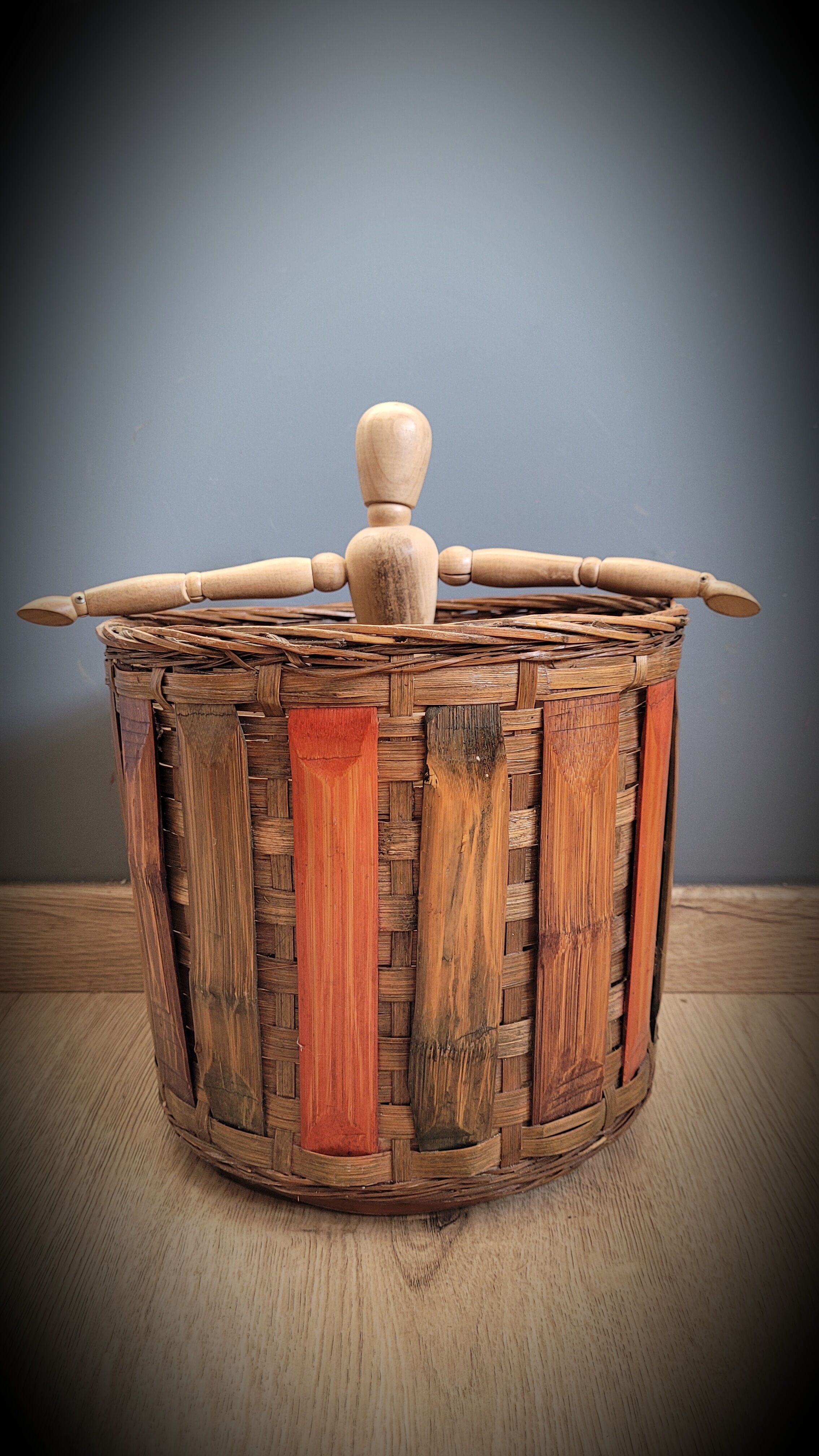 Wooden rattan basket
