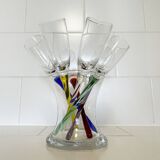 Set of 6 Vintage Champagne Flutes with Stand, German Handblown Glass
