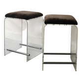 2 bar stools in plexiglass, chrome and leopard velvet, 1970s design