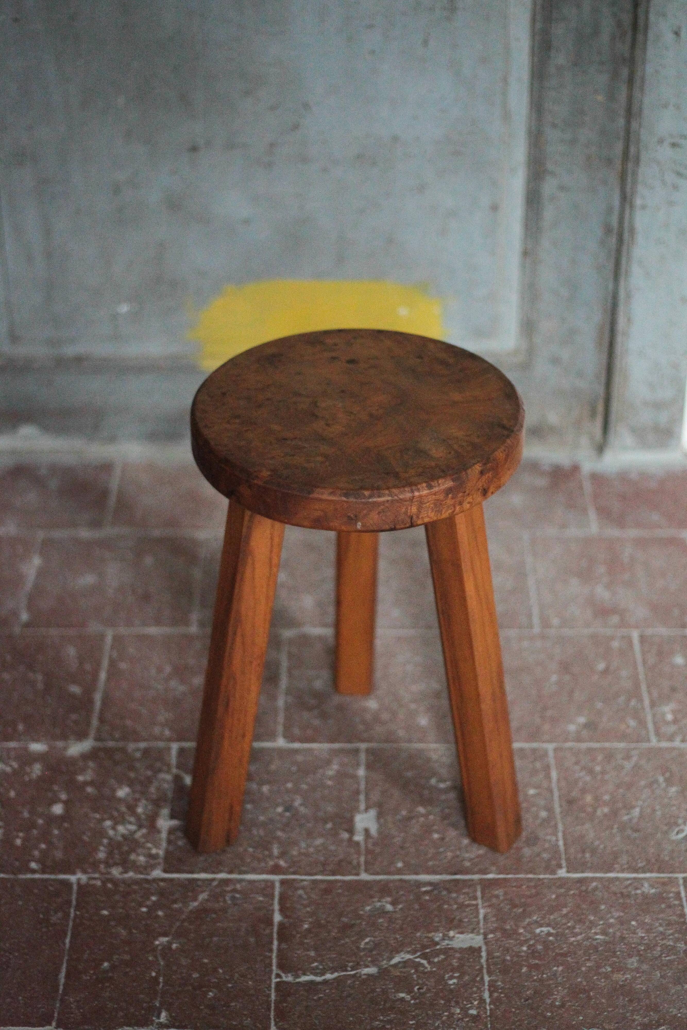 Vintage stool, handcrafted wooden stool, brutalist style, plant stand