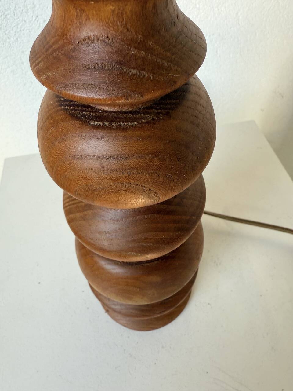 1950s turned oak wood table lamp