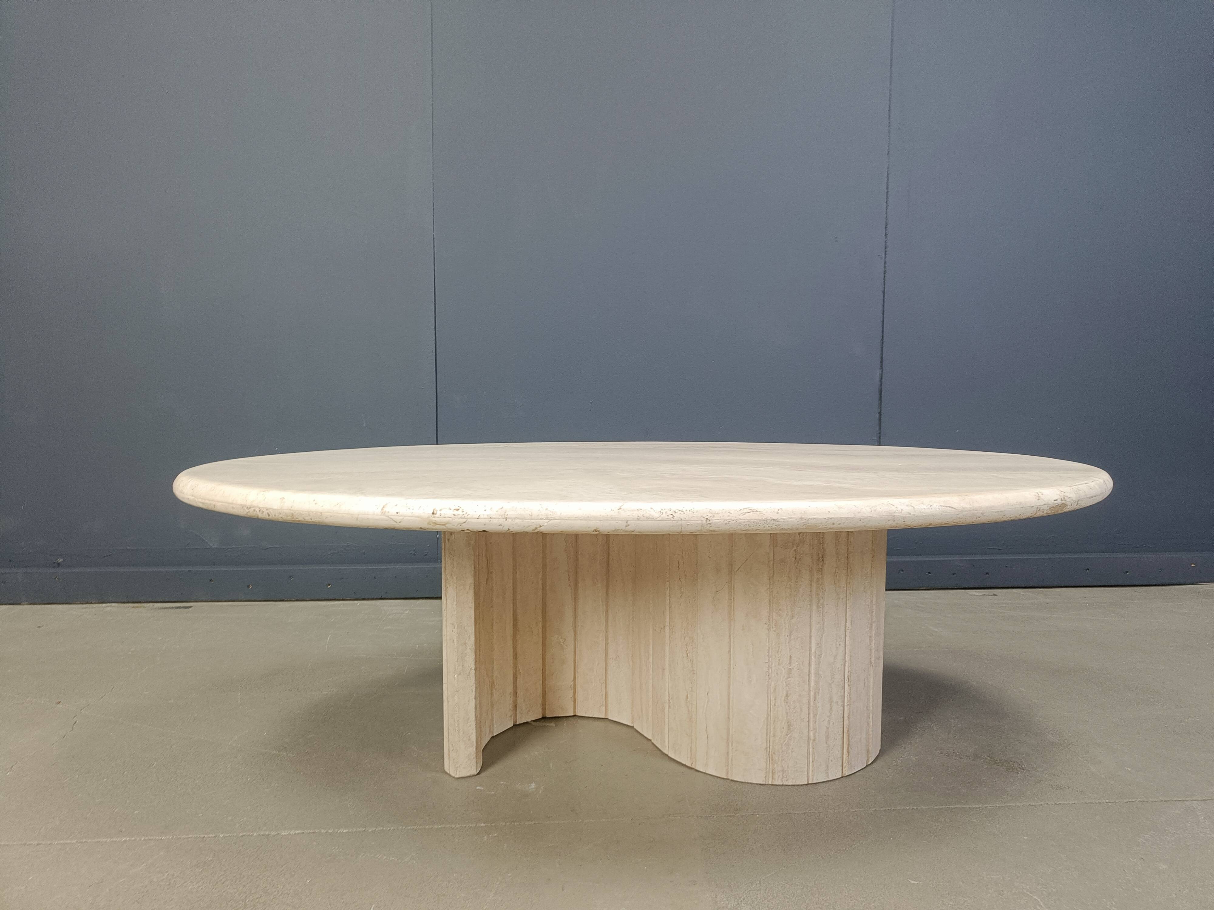 Vintage oval travertine coffee table, 1970s