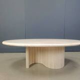 Vintage oval travertine coffee table, 1970s
