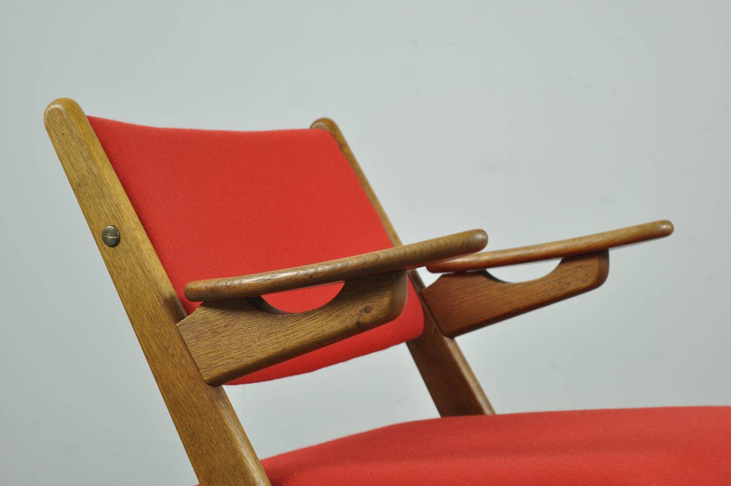 Classic Danish vintage scissor armchair by Arne Hovmand Olsen in OAK, 1960s