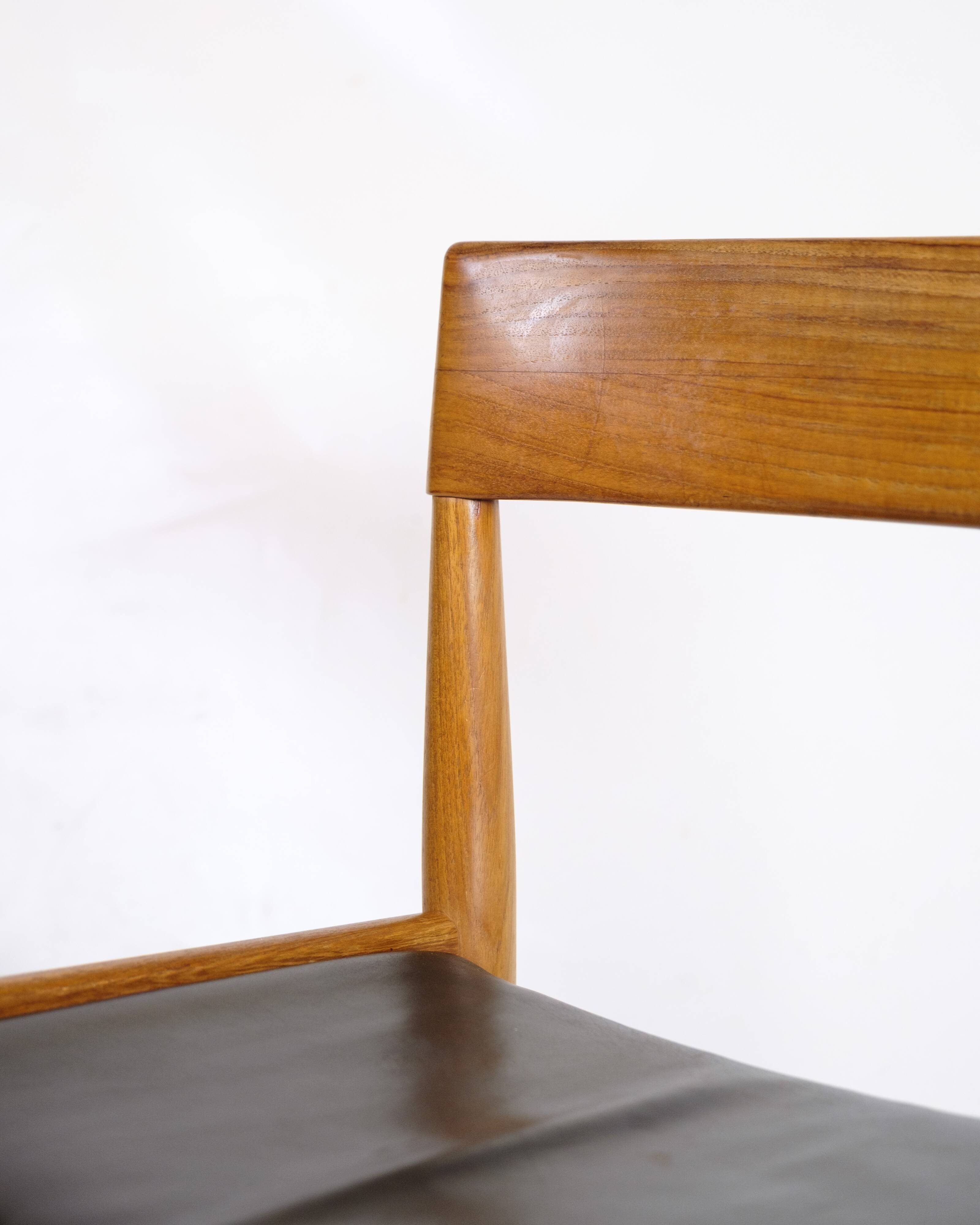 Lot de 6 chaises de salle à manger - Modèle PJ 3-2 - Teck et cuir noir - Grete Jalk - P. Jeppesen - Années 1960