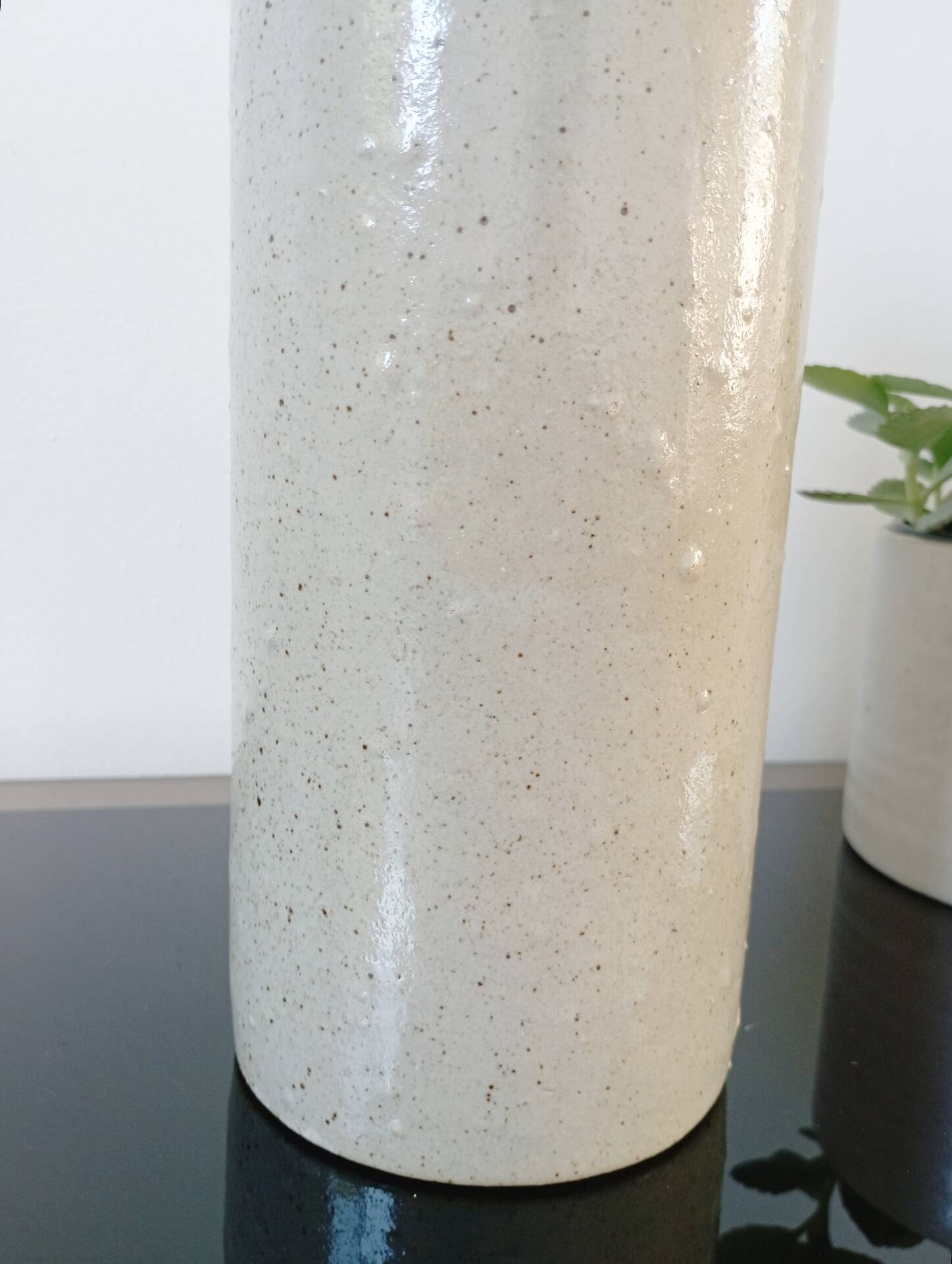 Vintage glazed stoneware cylinder vase - 1970
