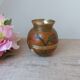 Old small brass and enamel vase with floral decoration, Small artisanal brass pot