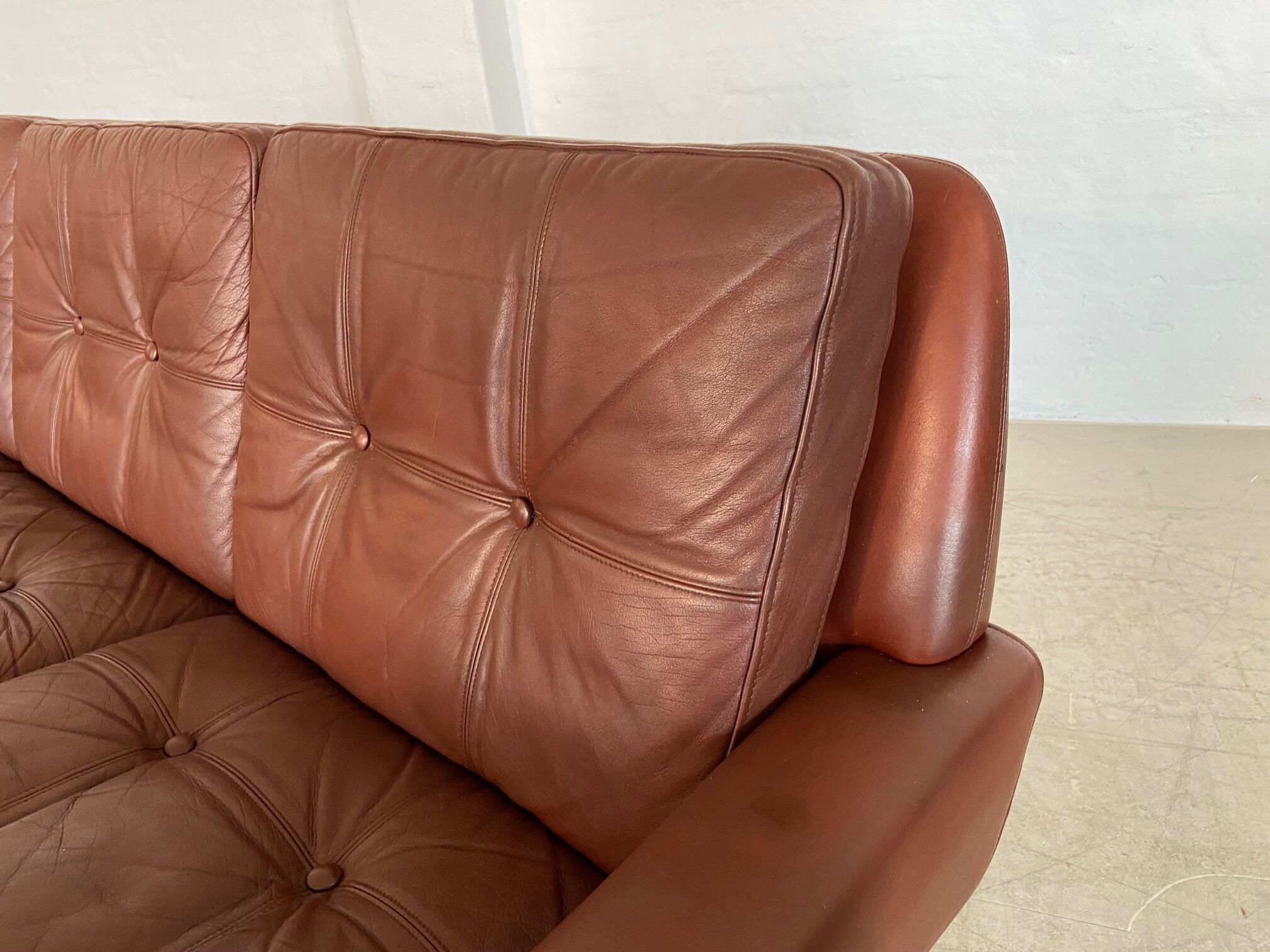 Danish mid-century Svend Skipper cognac 3 person sofa & lounge chair 1960s