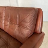 Danish mid-century Svend Skipper cognac 3 person sofa & lounge chair 1960s