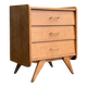 Vintage chest of drawers with compass feet, raw oak, 1960