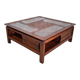 Table basse carrée bois massif plateau avec verre noir 100x100 cm