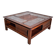 Table basse carrée bois massif plateau avec verre noir 100x100 cm