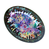 Oval dish in enamelled ceramic signed Morvan