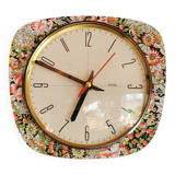 Vintage rectangular silent wall pendulum clock "FFR red flowers"