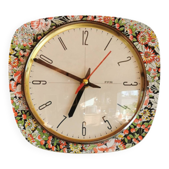 Horloge vintage pendule murale silencieuse rectangulaire "FFR fleurs rouge"