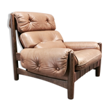 Leather armchair and oak, design 1950s