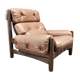 Fauteuil cuir et chêne design, 1950