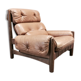 Fauteuil cuir et chêne design, 1950