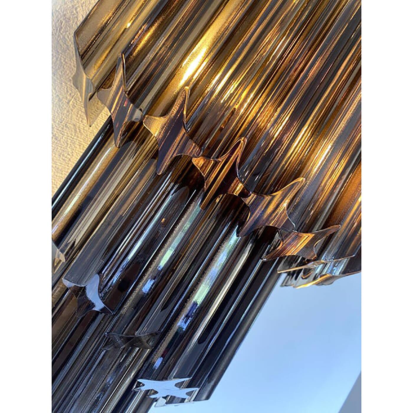 Set of Two Venetian Fumè "Quadriedro" Murano Glass Wall Sconces