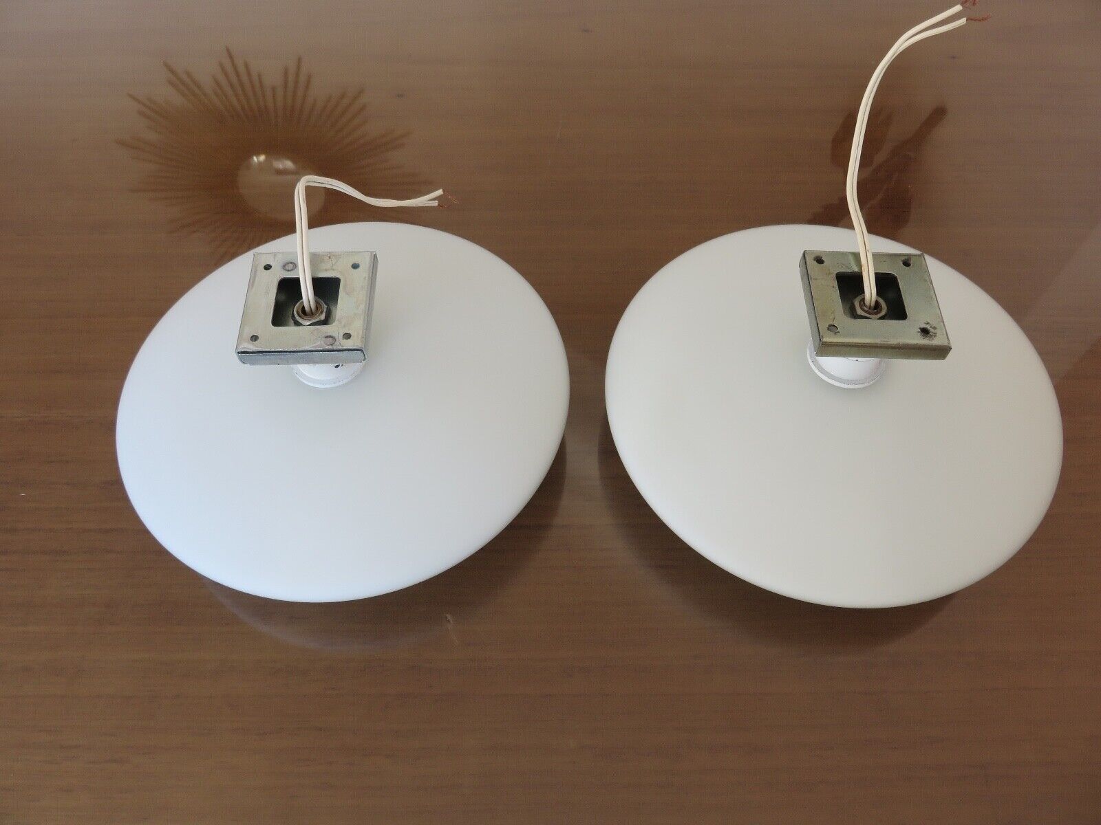 Pair of wall lamps saucer space age in white opaline 1970