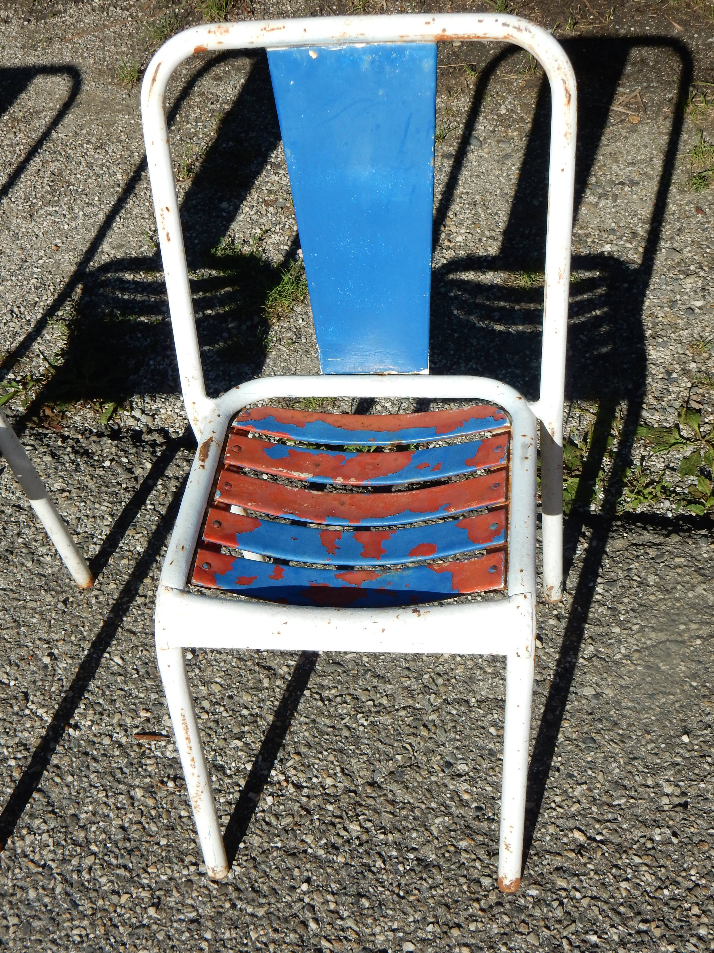 6 Antique Tolix Metal Bistro Chairs - Industrial Style