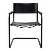 Vintage Bauhaus style cantilever armchair in black metal and leather.