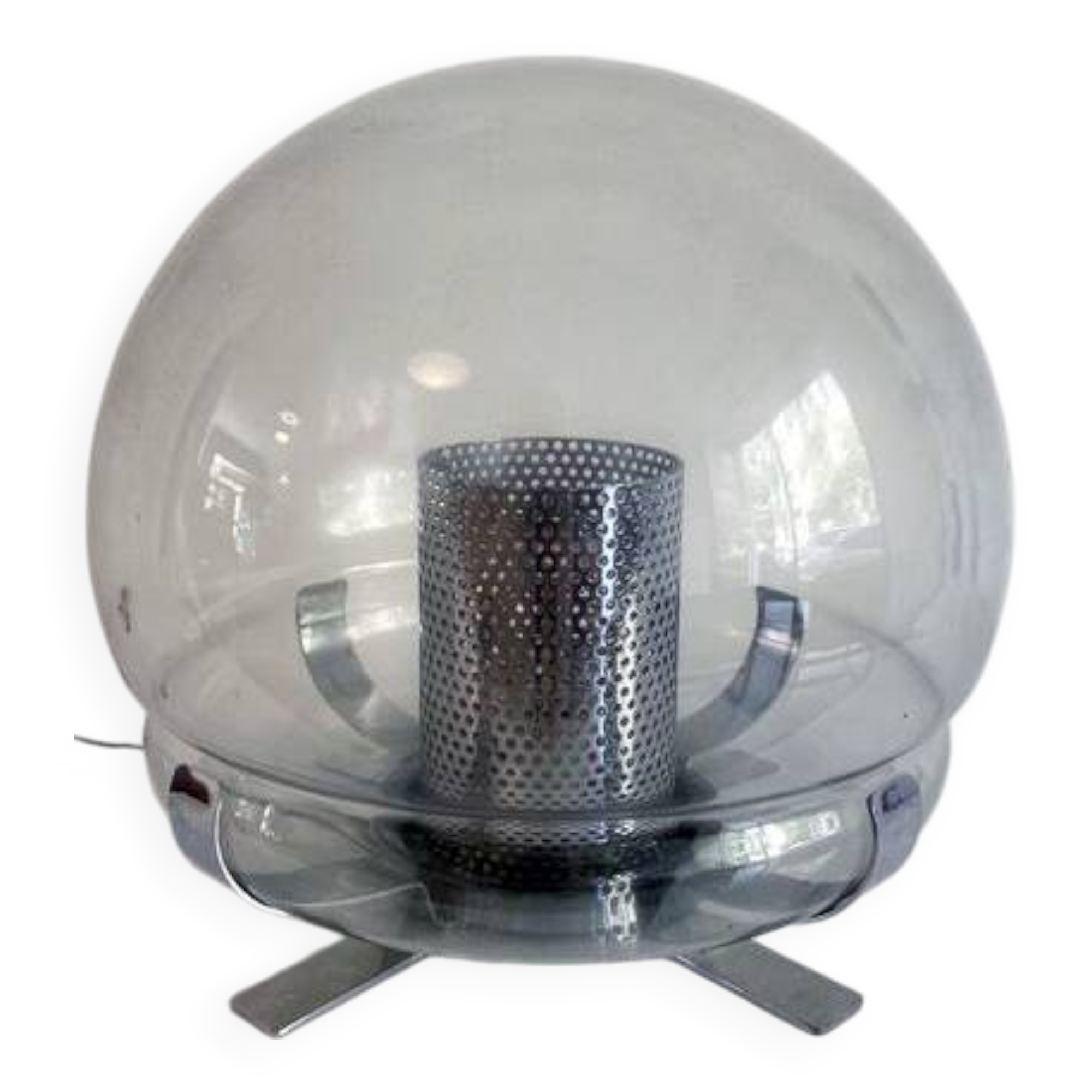 Vintage Lamp • Chrome Steel • Perforated Metal • Glass • 1970