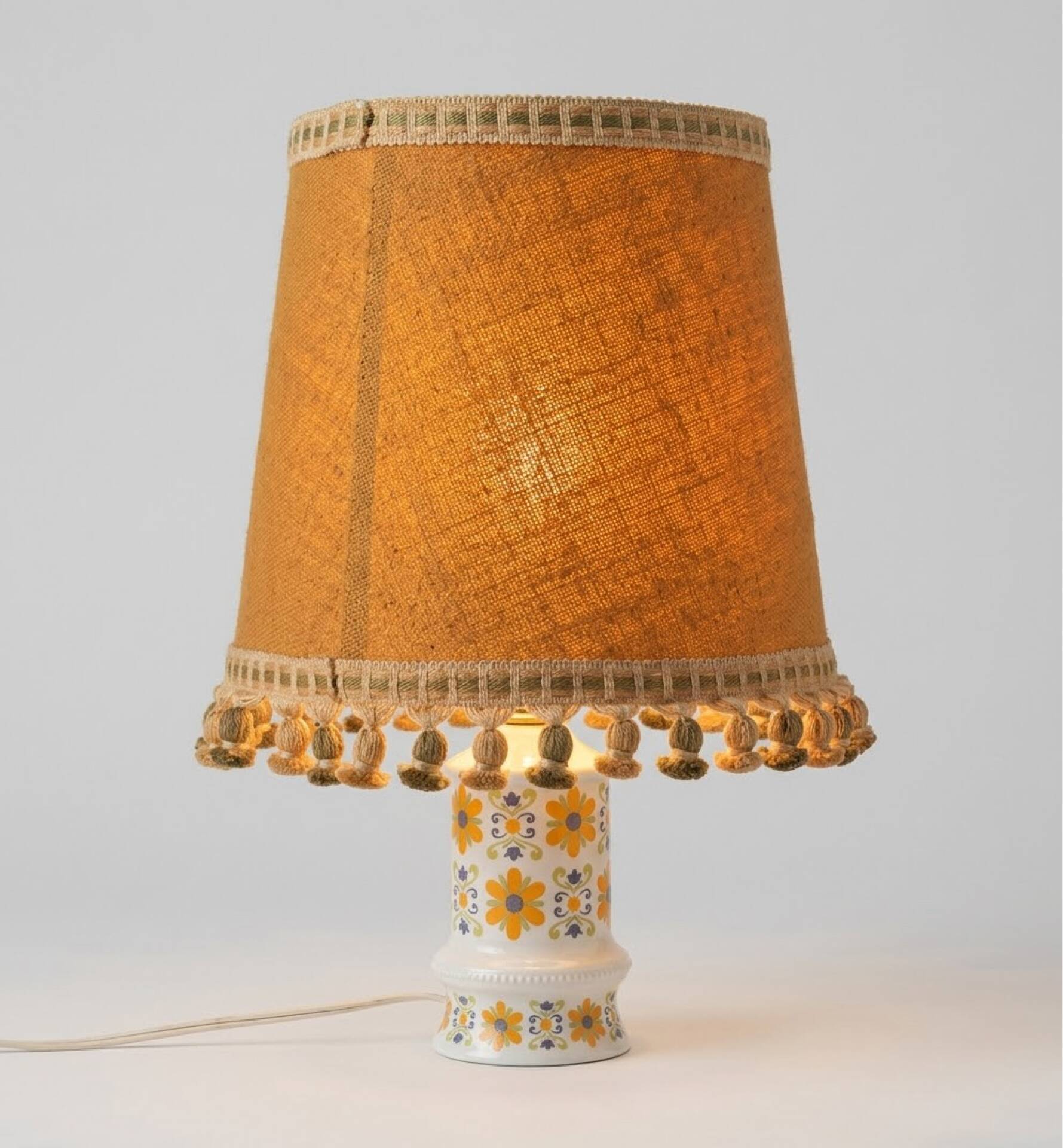 Vintage 1970 table lamp – Opaline base with floral print & shade f