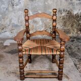 Pair of turned wooden spool armchairs, mid-20th century, France