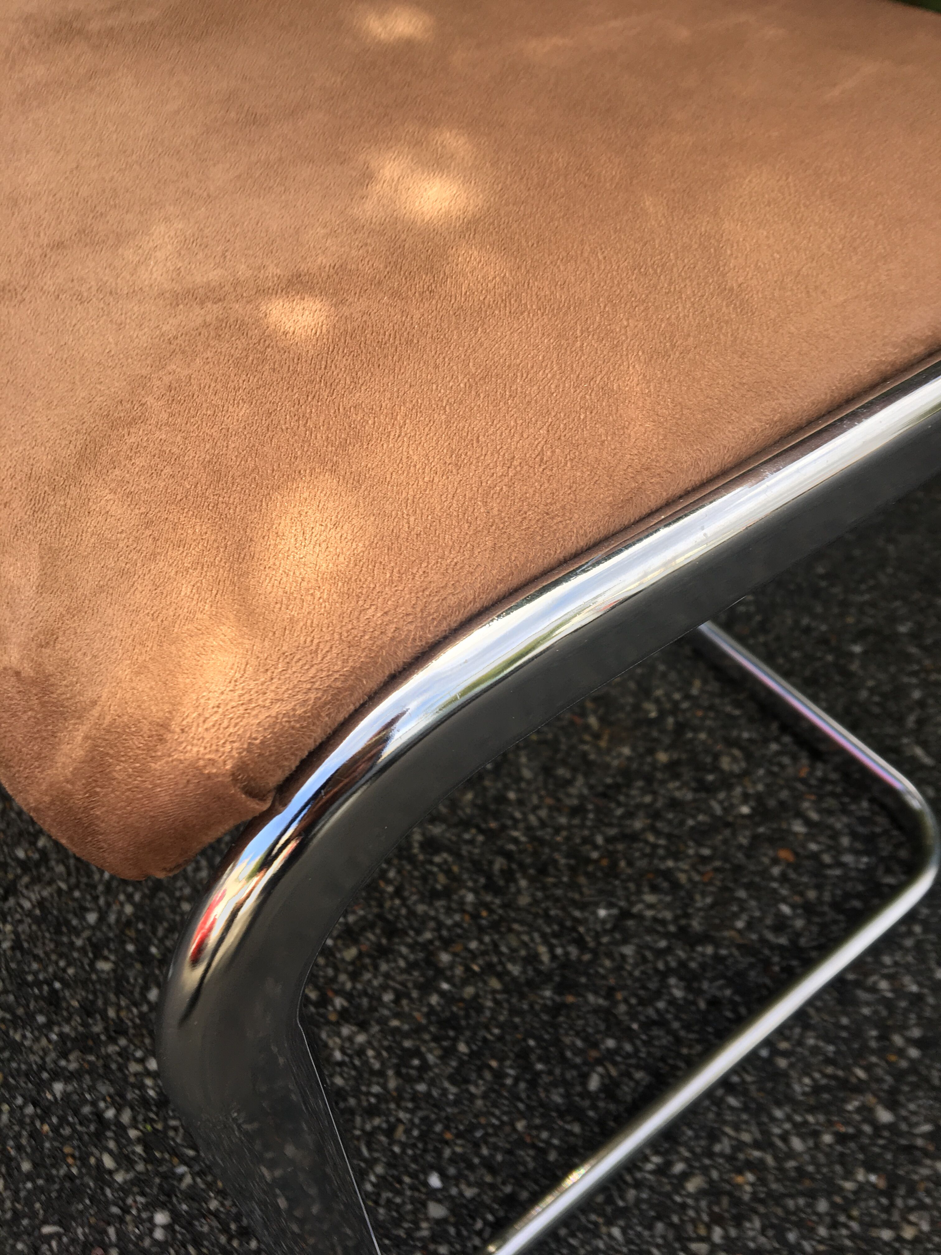 4  chrome steel chairs velvet tobacco 1970