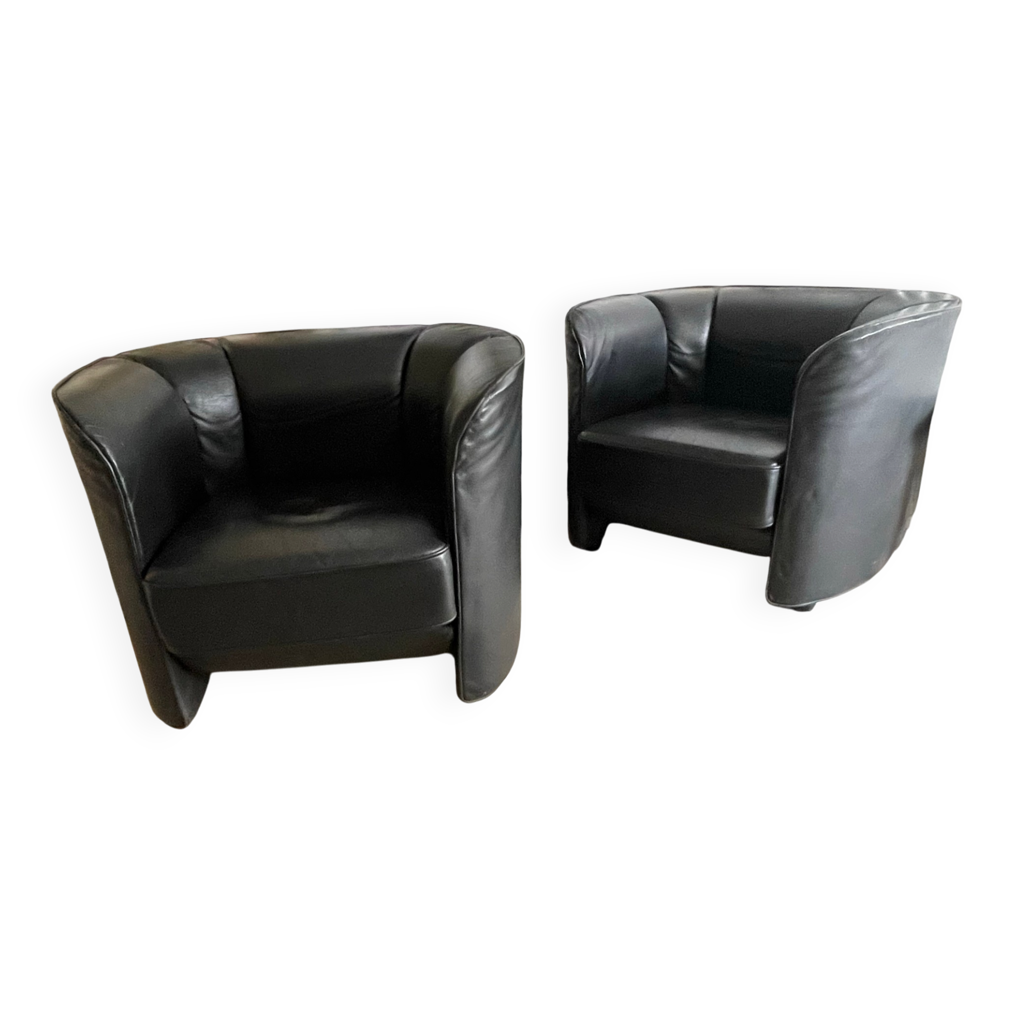 Paire fauteuils Tub cuir noir