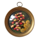 Old medallion frame bouquet of dried flowers glass and plastic retro decoration