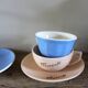 2 coffee cups and saucers pink Digoin Sarreguemines blue Villeroy Boch