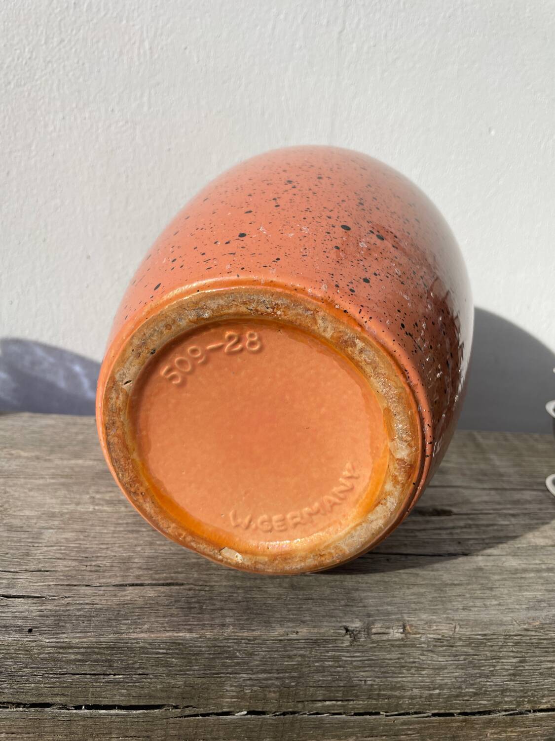 Large West German speckled salmon and black ceramic vase