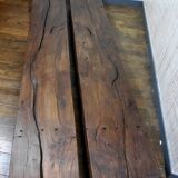 pair long coffee table solid wood brutalist