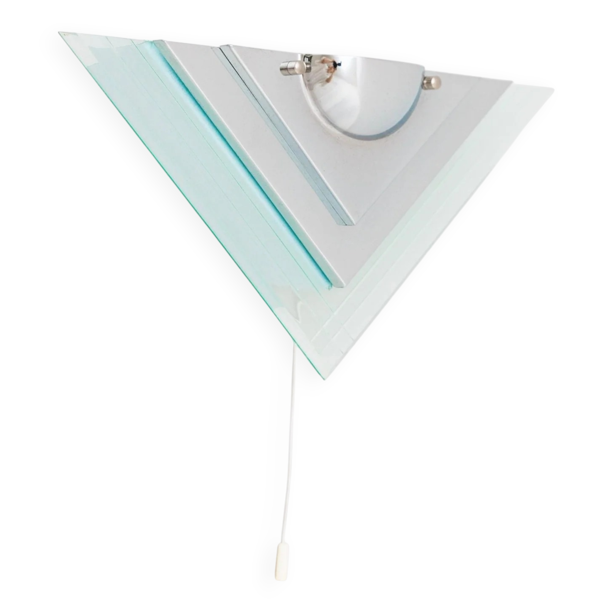 Muted green glass wall lamp with chrome metal accents, Memphis-style postmodern, 1990s