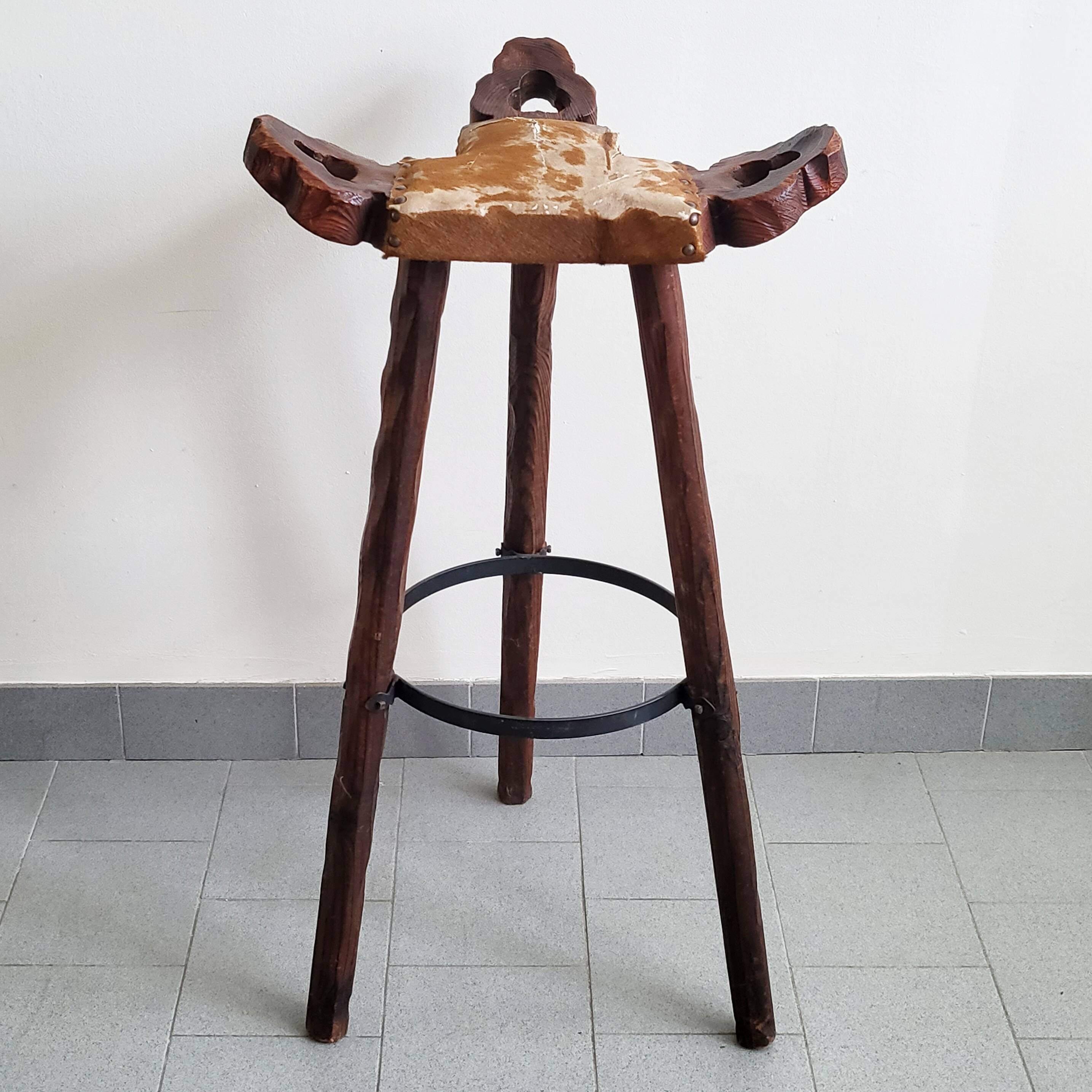 Vintage Spanish brutalist bar stool 1970s