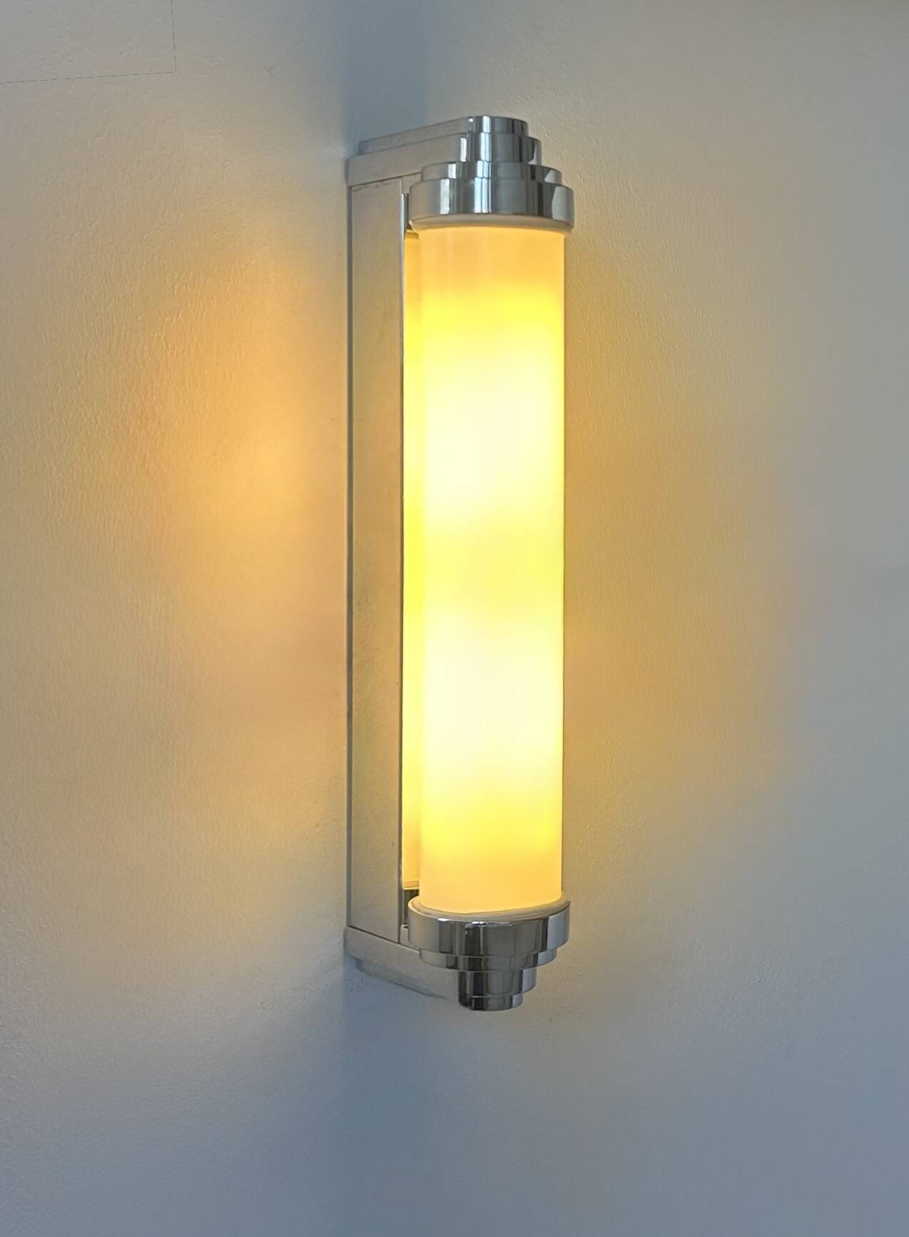 Vintage modernist chrome and opaline wall lamp, France 1980