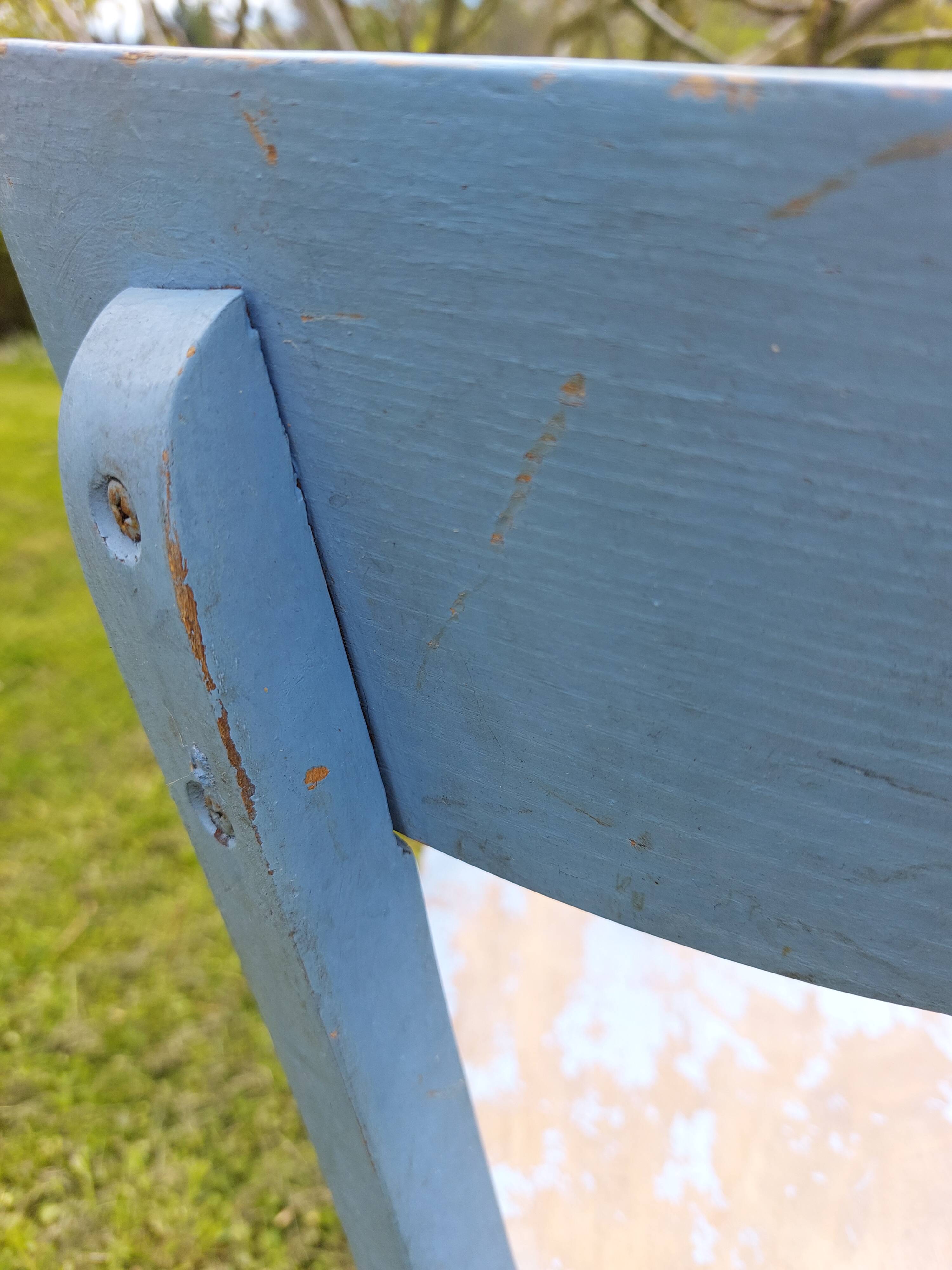 pair of chippy blue paint bistro chairs